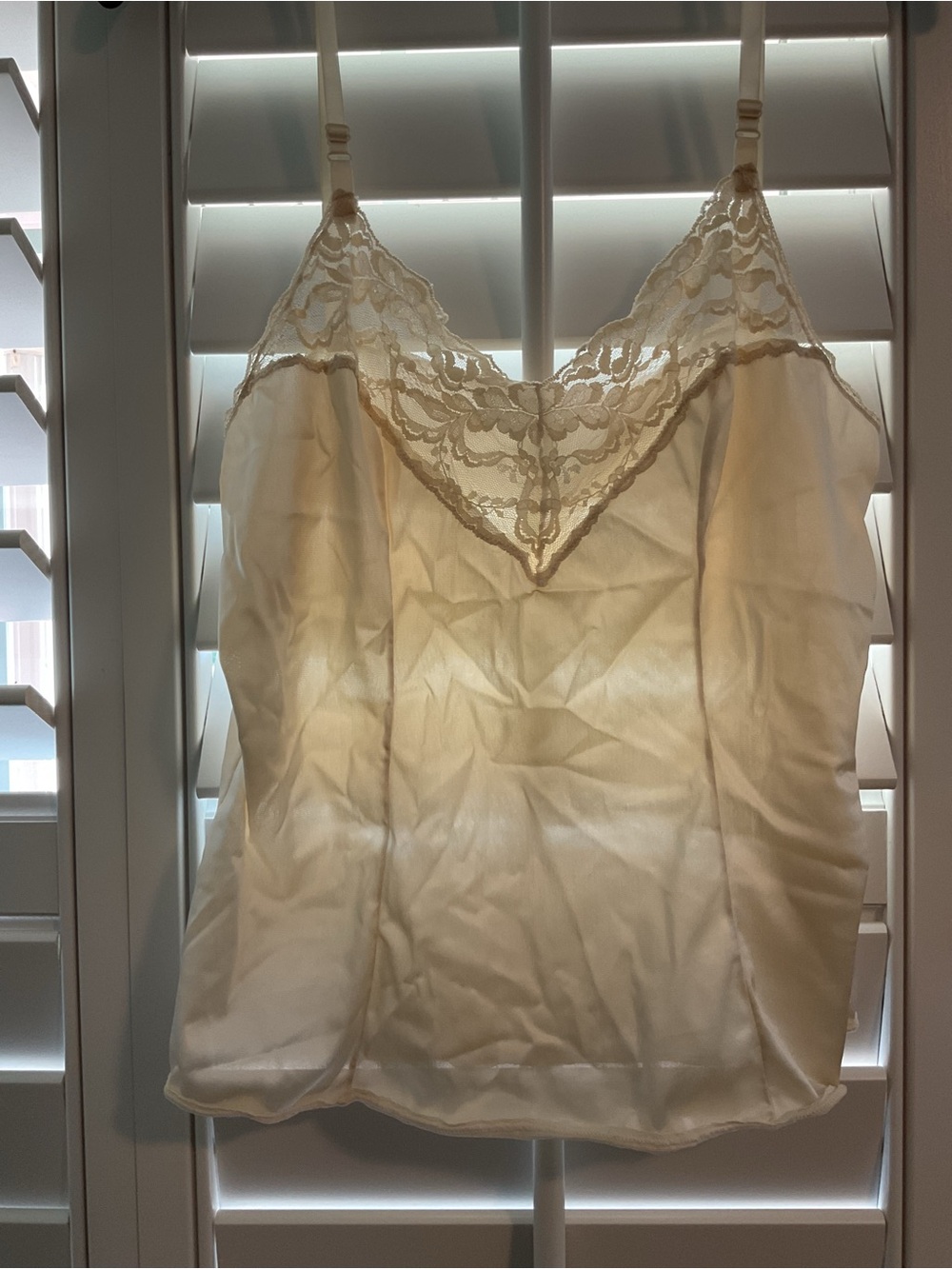 vassarette Cream Lace-Trim Satin Camisole